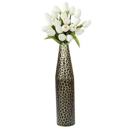 Uniquewise Hammered Metal Decorative Centerpiece Flower Table Vase Two Tone Black and Gold 20 Inch QI004130.L